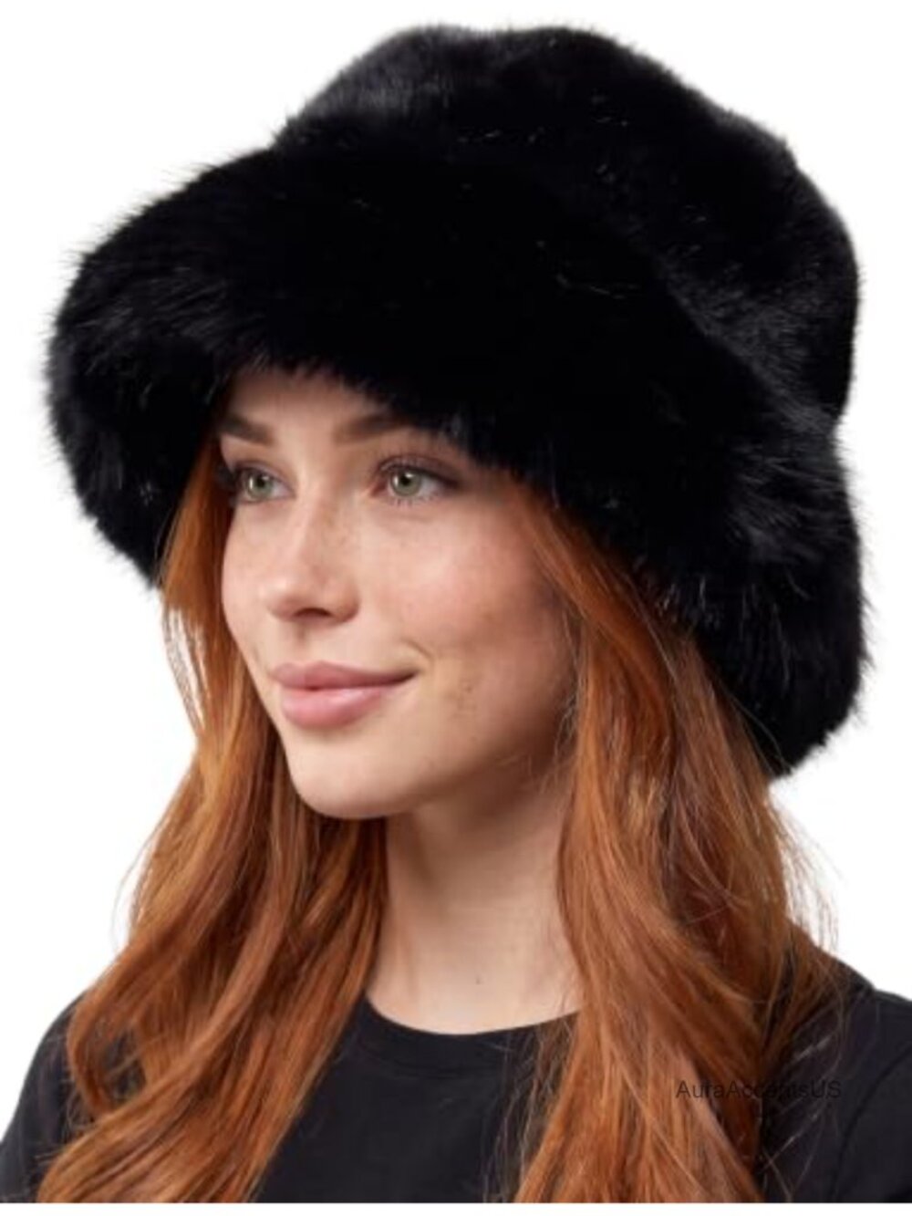 Fuzzy Faux Fur Winter Bucket Hat Adjustable Warm Faux Fur Cap Women